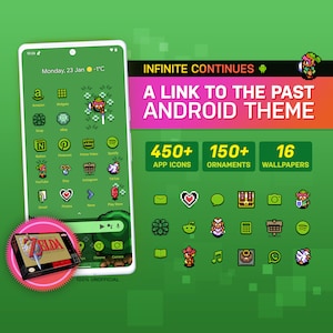 The Legend Of Zelda: Link in die Vergangenheit Benutzerdefinierte Theme Pack für Android | Retro Game Theme | Benutzerdefinierte App Icons & Wallpapers