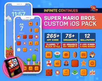 Super Mario Bros. Custom iOS Theme Pack I Retro Game Theme | Custom App Icons Wallpaper | iOS14+