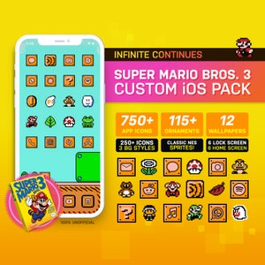 スーパーマリオブラザーズ3 カスタムiOSテーマパック I レトロゲームテーマ | カスタムアプリアイコン壁紙 | iOS14+