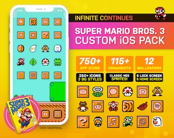 Super Mario Bros. 3 Custom iOS Theme Pack I Retro Game Theme | Custom App Icons Wallpaper | iOS14+