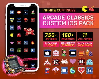 Arcade Classics Custom iOS Theme Pack I Retro Game Theme | Custom App Icons Wallpaper | iOS14 iOS15 iOS16+