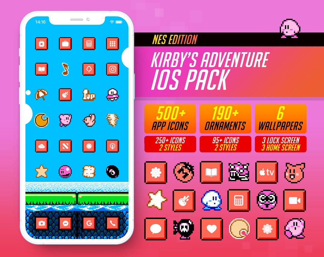 Kirby's Adventure Custom Ios Theme Pack I Retro Game Theme Etsy