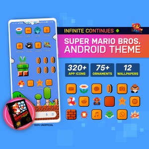 Super Mario Bros. Benutzerdefiniertes Android Theme Paket | Retro Game Theme | Benutzerdefinierte App Icons & Wallpapers
