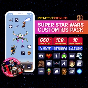 スーパースターウォーズカスタムiOSテーマパック | レトロゲームテーマ | カスタムアプリアイコン＆壁紙 | iOS14+