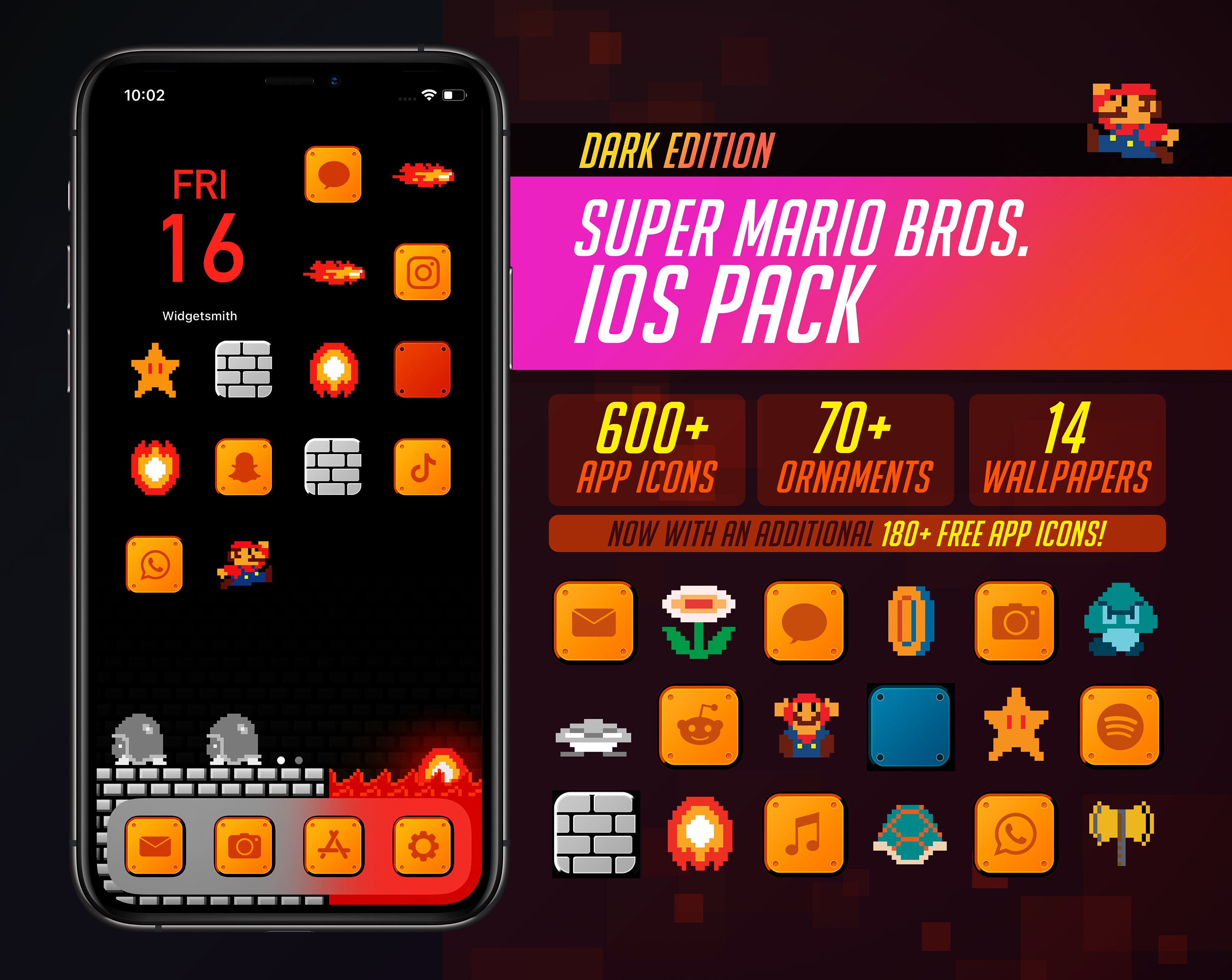 Super Mario Bros. Custom Ios Theme Pack Dark Edition Retro - Etsy