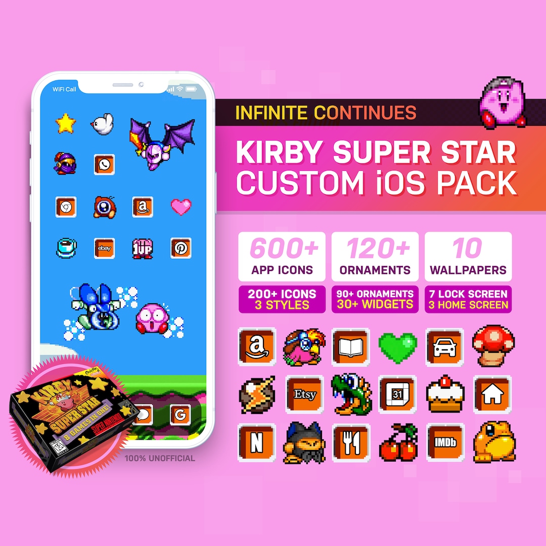 Kirby Super Star Custom Ios Theme Pack I Retro Game Theme Custom