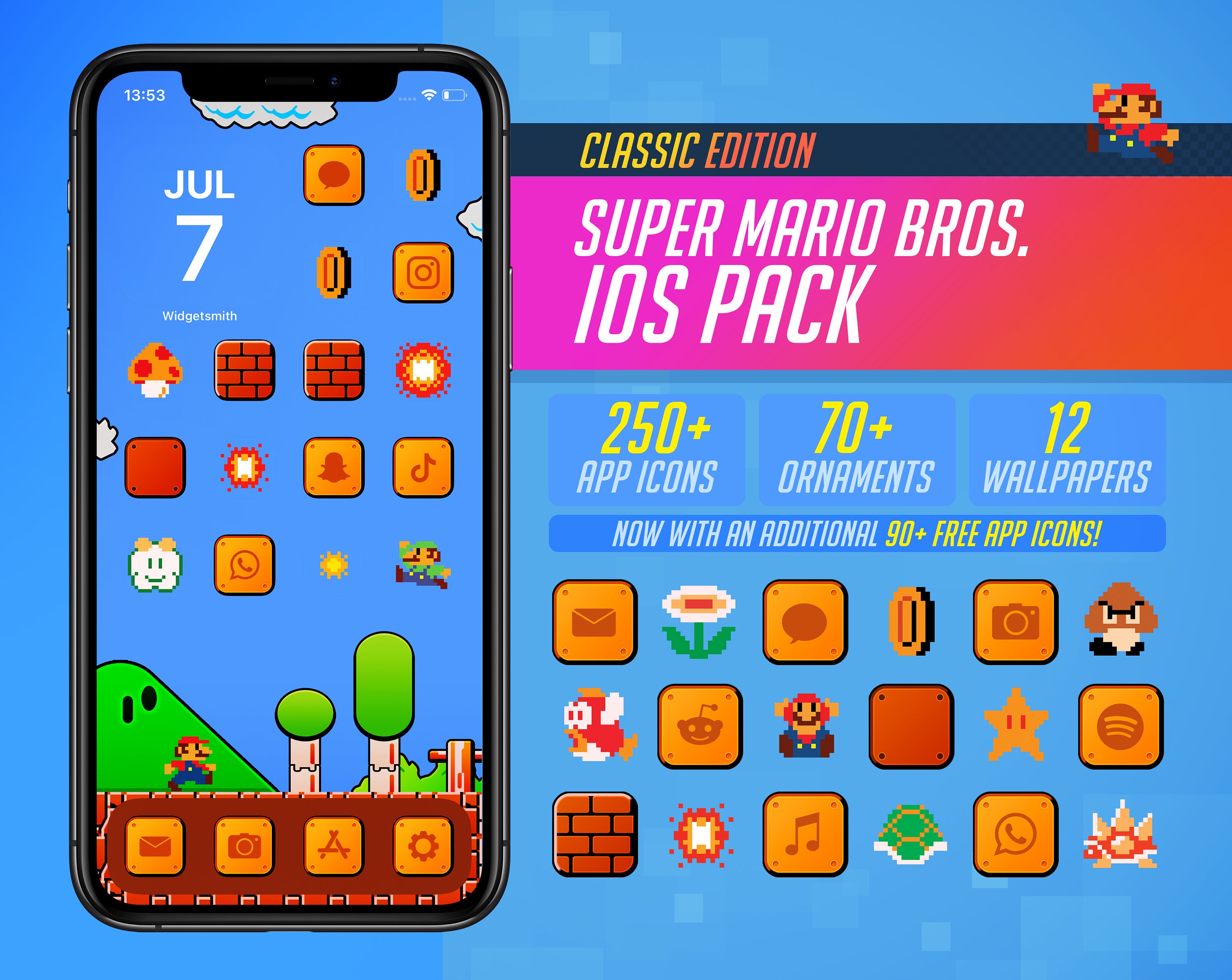 termómetro jamón Arbitraje Super Mario Bros. Custom iOS Theme Pack I Retro Game Theme / - Etsy España