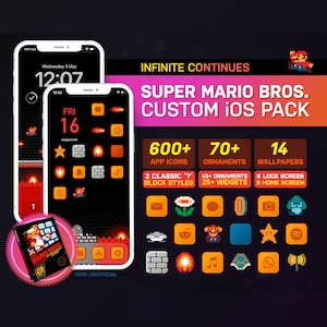 Super Mario Bros. Custom iOS Theme Pack | Dark Edition | Retro Spiel Theme | Benutzerdefinierte App Icons & Wallpapers | iOS14+