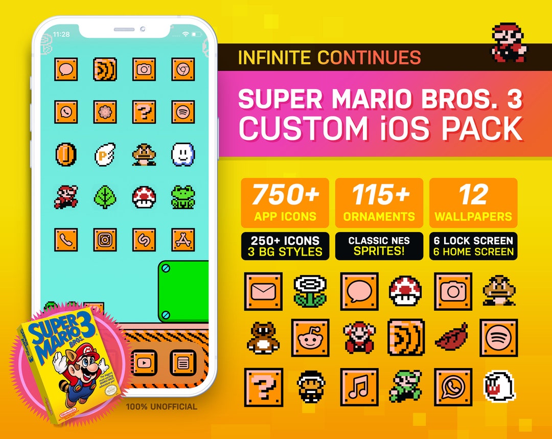 Super Mario Bros. 3 Custom Ios Theme Pack I Retro Game Theme Etsy