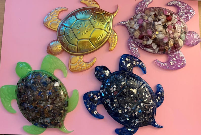 Glow in the Dark Resin Sea Turtle | Crystal & Shell Filled Turtle ...