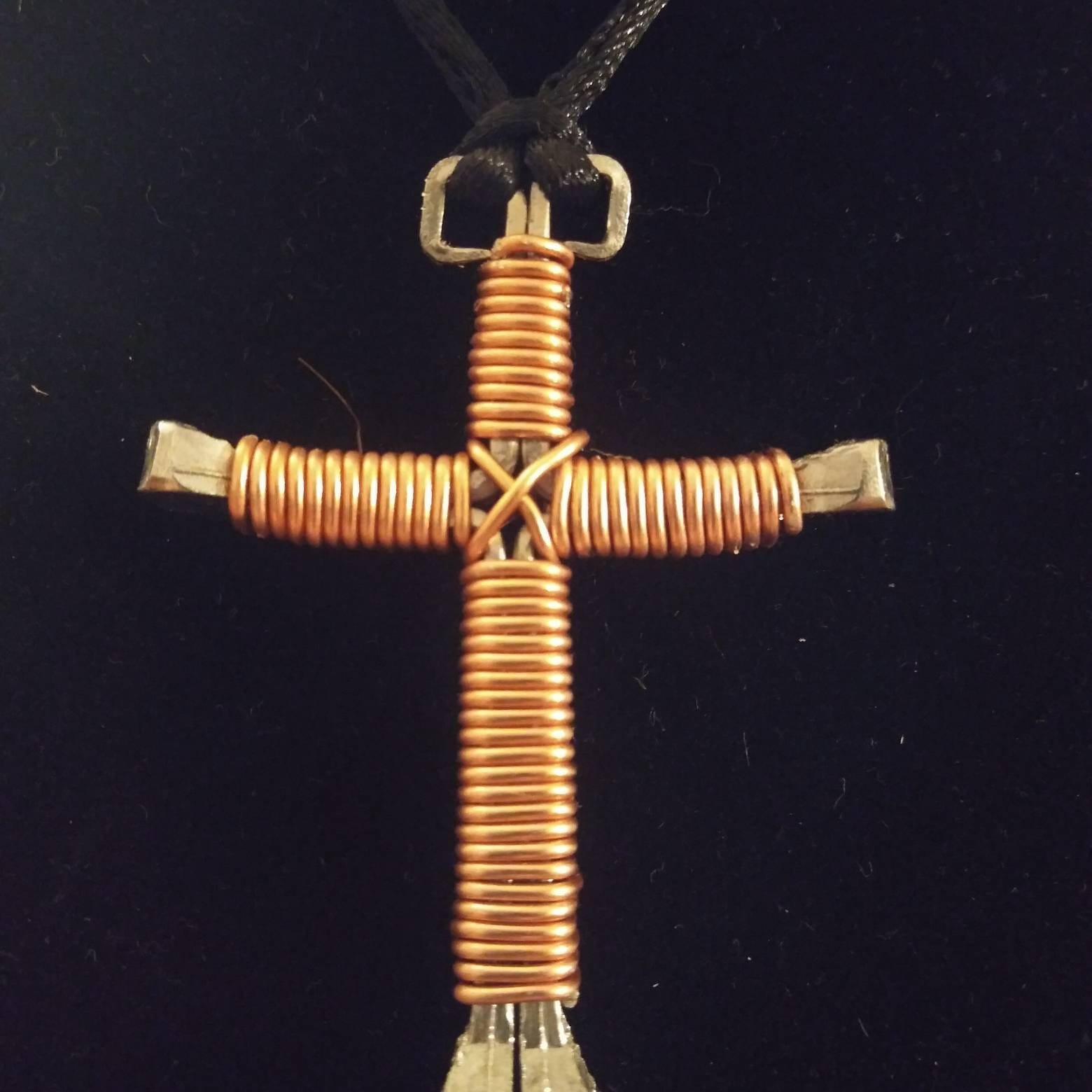 Handcrafted horseshoe nail cross with twisted wire necklace Etsy