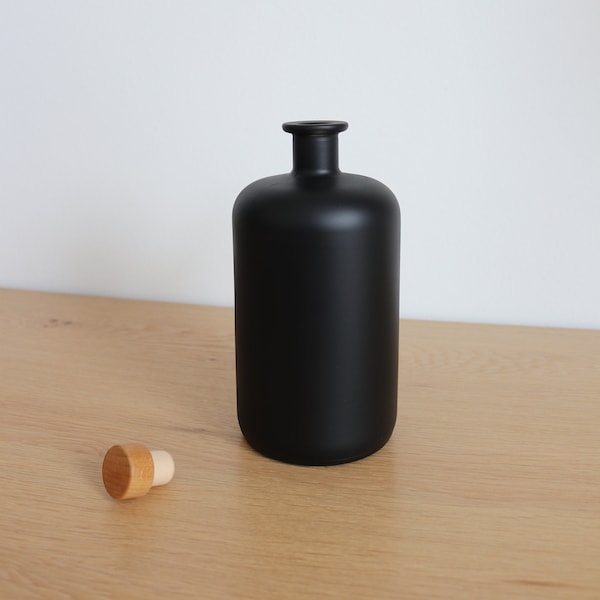 Apothekerflasche mit Holzdeckel - schwarz matt - Deko / Vase - Upcycling