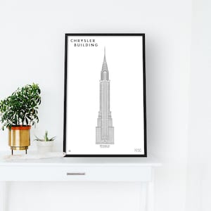 Chrysler Building Art Framed | New York City Art Print | Manhattan Art Print | New York Buildings | Line Illustration Poster | Moving Gifts