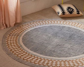 Round rug 4x4 feet size, cotton rug, office rug, floor rug, kitchen rug 48 x 48 Inch / 120x120 cms