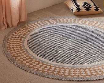 Round rug 5x5 feet size, cotton rug, office rug, floor rug, kitchen rug 60 x 60 Inch / 150x150 cms