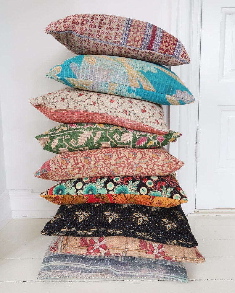 housse de coussin 6 pcs set Coussin, sham, Housse de coussin de couette Kantha Housse de coussin faite à la main, 18 x 18 pouces image 5