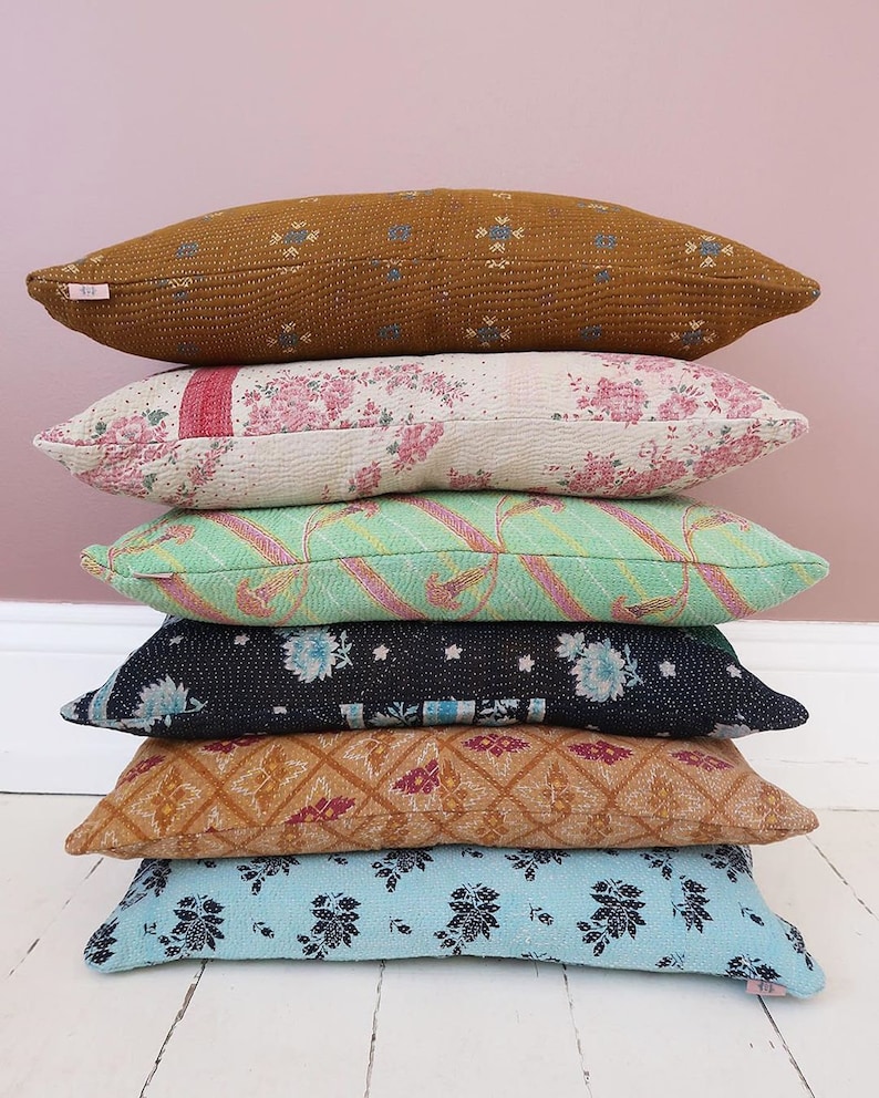 housse de coussin 6 pcs set Coussin, sham, Housse de coussin de couette Kantha Housse de coussin faite à la main, 18 x 18 pouces image 7