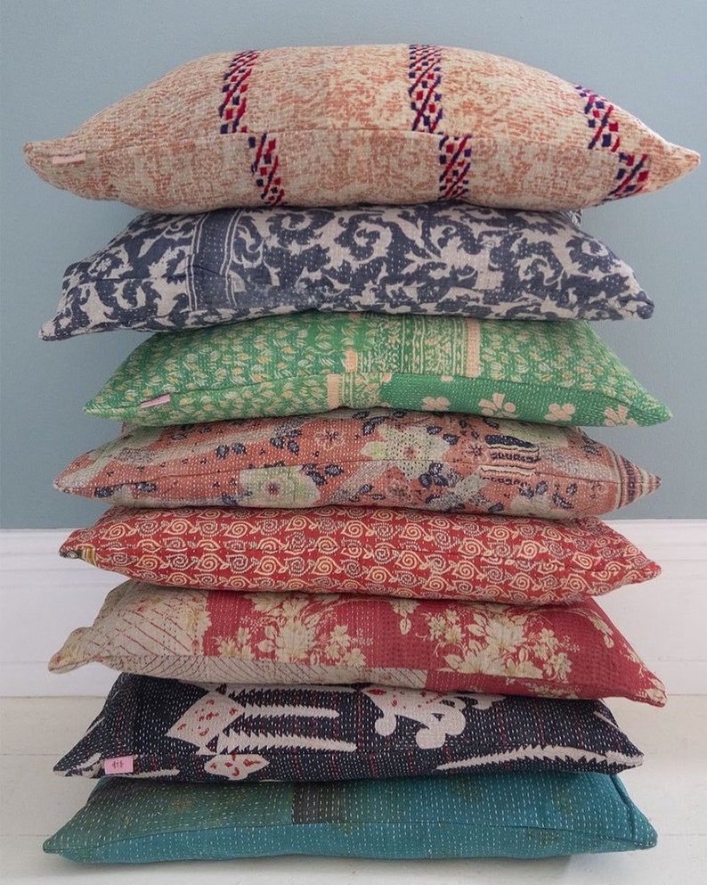 housse de coussin 6 pcs set Coussin, sham, Housse de coussin de couette Kantha Housse de coussin faite à la main, 18 x 18 pouces image 6