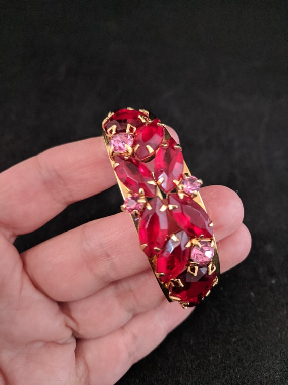 Vintage Juliana bracelet gold tone with red and p… - image 6