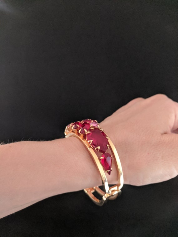 Vintage Juliana bracelet gold tone with red and p… - image 4