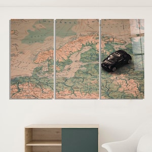 Wereldreiskaart, glazen muurkunst, auto roadtrip print op canvas, perfecte reiziger aanwezig, glazen reisbureau decor