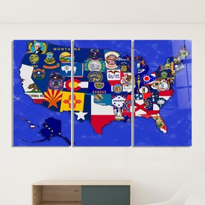 Mappa degli Stati Uniti Wall Art Educational American States Flags Map Glass Home School Decor World Traveler Idea regalo