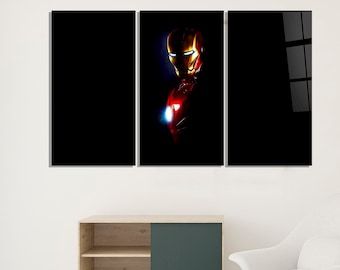 Arte de pared de vidrio de Iron Man, decoración de cómic de superhéroe