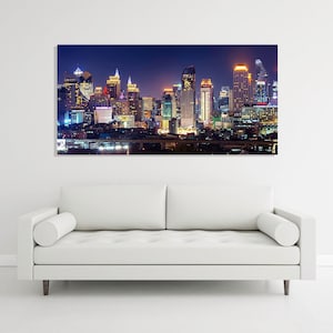 Thailand Painting, Bangkok Print On Canvas, City Panorama, Panoramic Cityscape, Modern Glass Wall Art, Office Decor