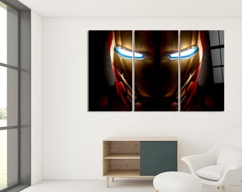 Arte de pared de vidrio templado con máscara de Iron Man, decoración de los Vengadores