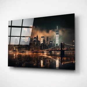 Night Nyc Photography, City Skyline Print, Architectural Wall Art, Glass Guest Room Decor, Unique New Apartment Gift