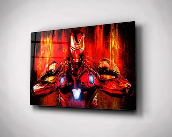 Arte de pared de vidrio de Iron Man, decoración de superhéroes de los Vengadores