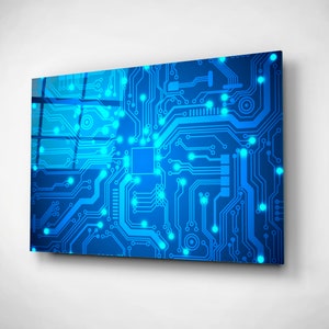 Circuit Board Art, Glass Wall Decor, Computer Science Office Decor, Motherboard Painting, Engineer Technology Gifts