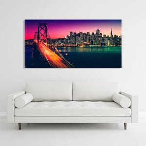 San Francisco Skyline Panorama, Night City Glass Painting, Cityscape Print On Canvas, Panoramic Wall Decor, Luxury Gift