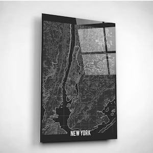 Impression de carte de New York, art mural en verre, décoration États-Unis, photographie aérienne de la ville, décoration de bureau moderne, cadeau voyageur