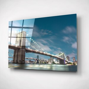 Brooklyn Bridge Scene, Print On Glass Canvas, New York City Skyline Wall Art, Large Urban Business Office Decor