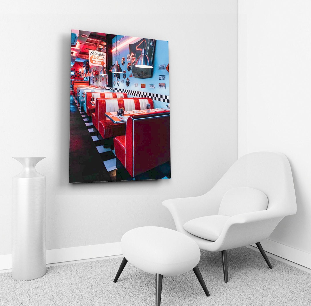 Inside the Diner Wall Art Retro Interior Painting Nostalgic Etsy