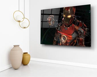 Iron Man Blueprint Wall Art, Marvels Decor, Avengers Art, Tempered Glass Print, Comics Printable Canvas, Gift For Hubby