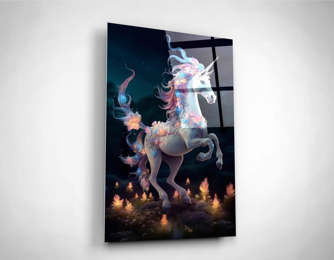 Floral Unicorn Wall Art Girls Christening Gift Idea Glass Etsy