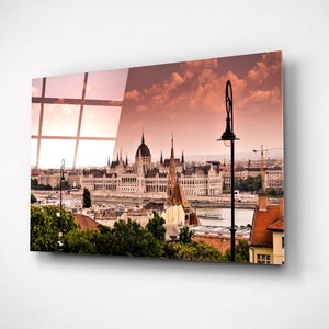 Budapest Travel Print, City Skyline Wall Art, Glass Home Office Decor, Hungary Cityscape Photography, Warm Tones Decor
