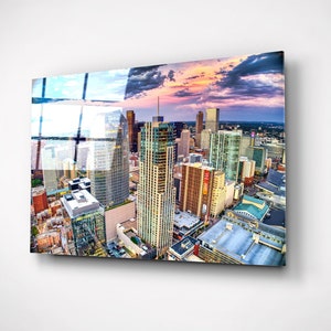 USA Downtown Wall Art, City Landscape Aerial Photography, Busy Urban Life Scenery, Modern Glass Business Office Decor