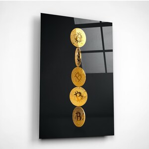Art mural en verre Bitcoin, cadeau crypto premium investisseur commerçant vendeur, décoration de bureau financière motivante, cadeaux pour homme