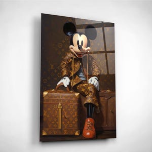 Fashion Mickey Mouse Wall Art, Tempered glass print, Modern Artwork, Glamour Wall Art, Funny Wall Decor, Birthday Gift