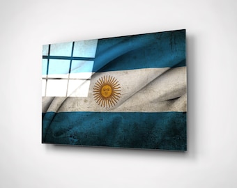 Argentinian Flag, Distressed Wall Art, National Argentina Flag Glass Painting, World Traveler Gift, Rustic Home Decor