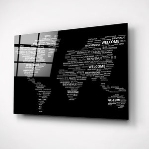 Große Weltkarte Wandkunst, Sprachlerndekor, Einzigartige Geographie Lehrer Geschenk, Glas Wohnkultur