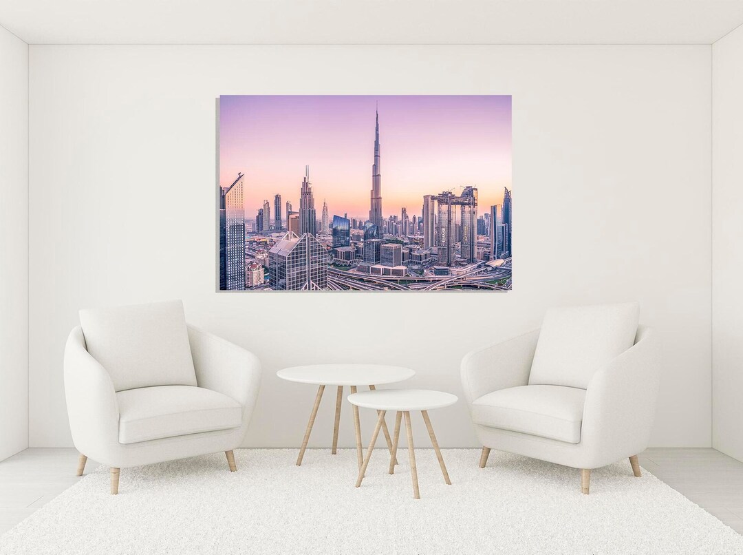 Dubai Skyline Wall Art UAE Downtown Sunrise Painting Modern Etsy