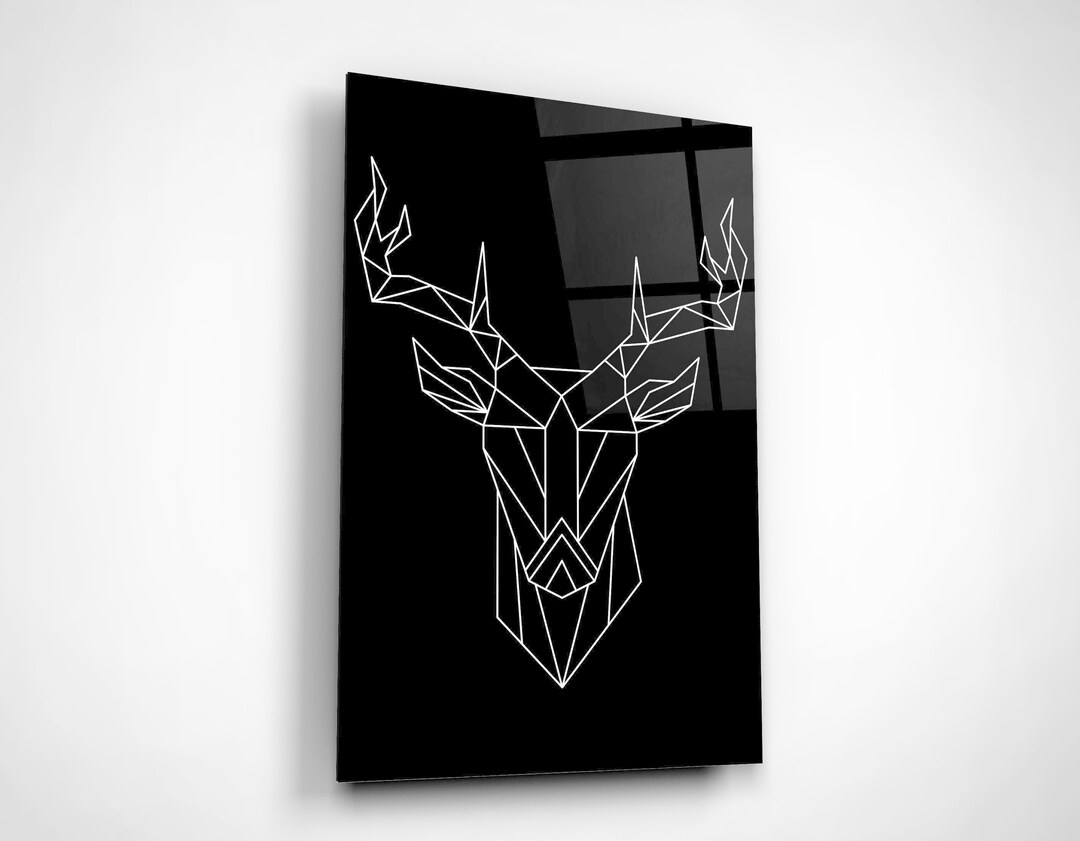 Black & White Deer Head Wall Art Glass Woodland Home Decor Etsy