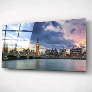 London Panorama Wall Art, England Landscape Glass Canvas Print, United Kingdom Painting, Panoramic Home Decor