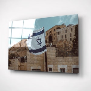 Flag Of Israel Wall Art, World Travel Decor, Israeli Flag Painting, Jewish Home Decor, Glass Travel Agency Decoration