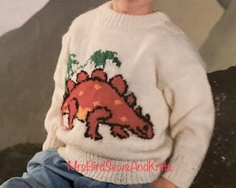 Vintage Dinosaur Sweater Knitting Pattern: Double Knit (Digital Download)