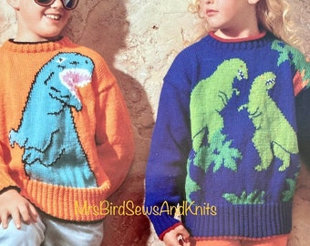 Dinosaur Sweater Knitting Pattern: Tyrannosaurus Rex Intarsia (PDF Download, English Only, 24-34 inch